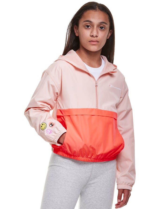 Champion Colorblock Windbreaker Smiley Face Kiz Çocuk Ceket Mercan/Turuncu ( UXMWNL349 )